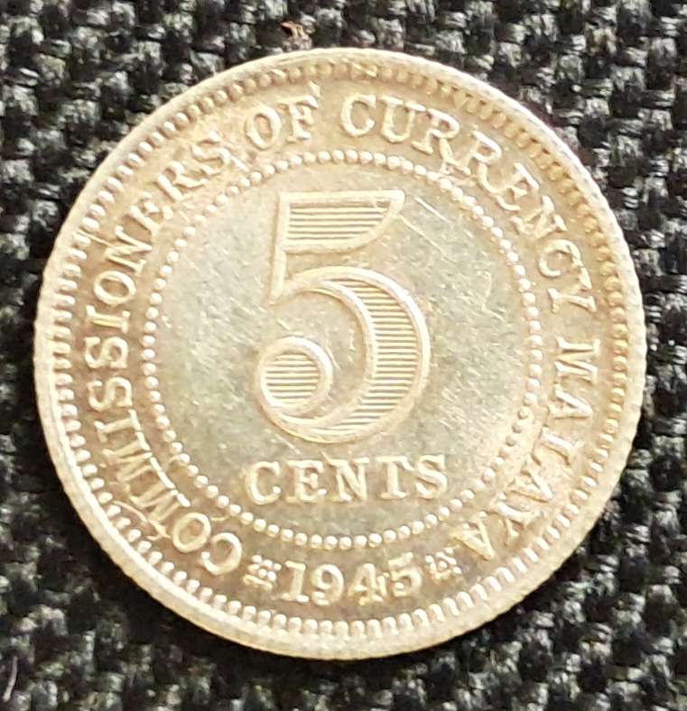 1945 MALAYA 5 CENTS : SILVER
