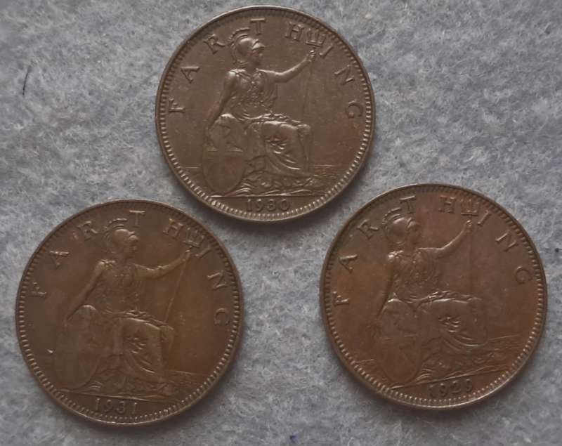 1929 , 30 & 31 GREAT BRITAIN FARTHING TRIO
