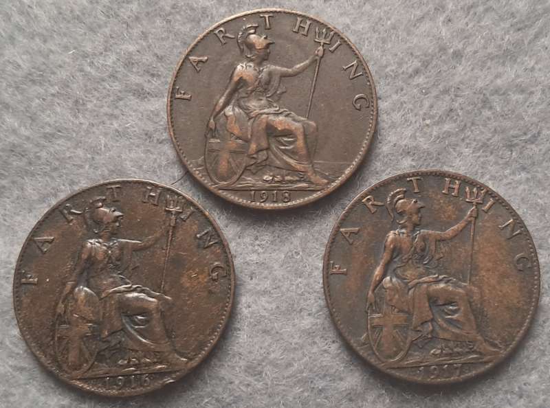 1916 - 1918 GREAT BRITAIN FARTHINGS