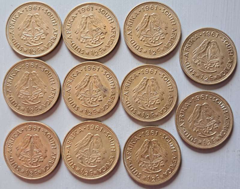 1961 RSA 1/2 CENT LOT (X 11 )