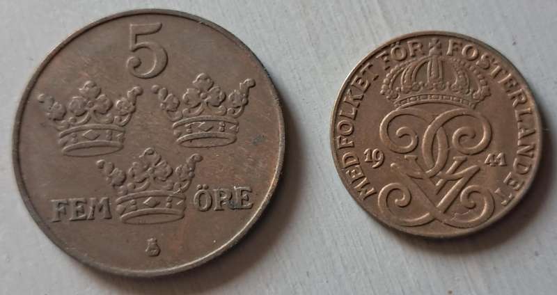 1920 & 41 SWEDEN 5 & 2 ORE PAIR