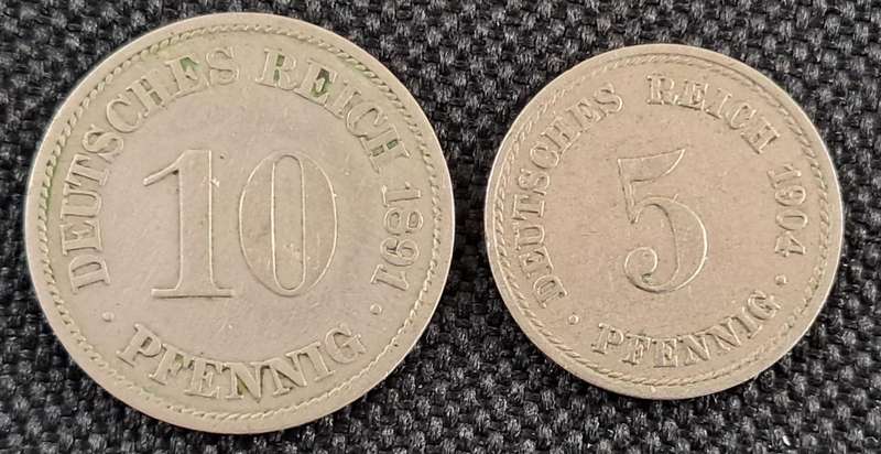 1891 & 1904 GERMANY 10 & 5 PFENNIG