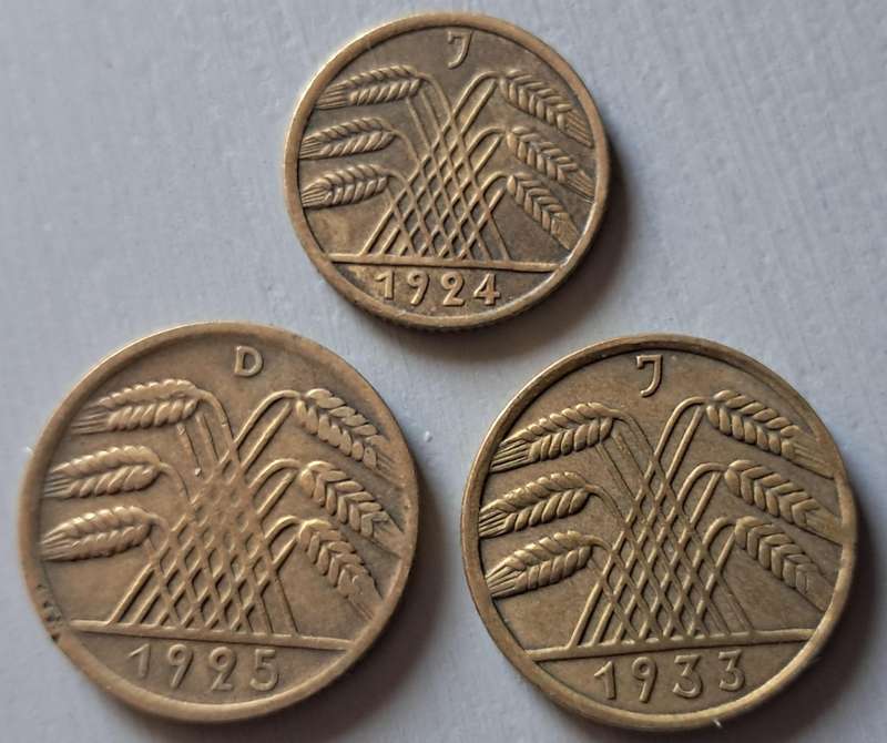 1933 GERMANY 10 REICHSPFENNIG TRIO