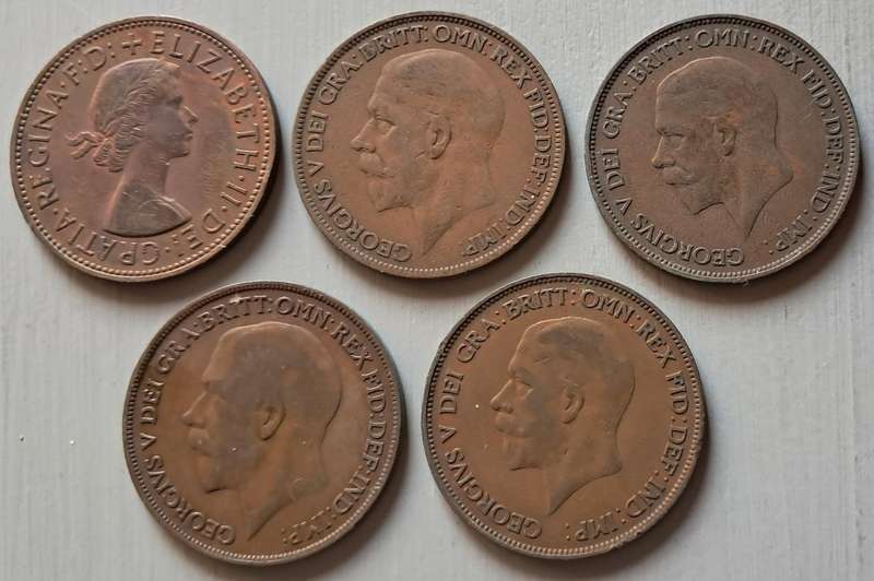5 X GREAT BRITAIN ONE PENNY