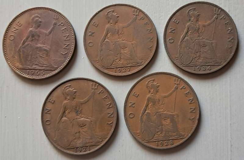 5 X GREAT BRITAIN ONE PENNY
