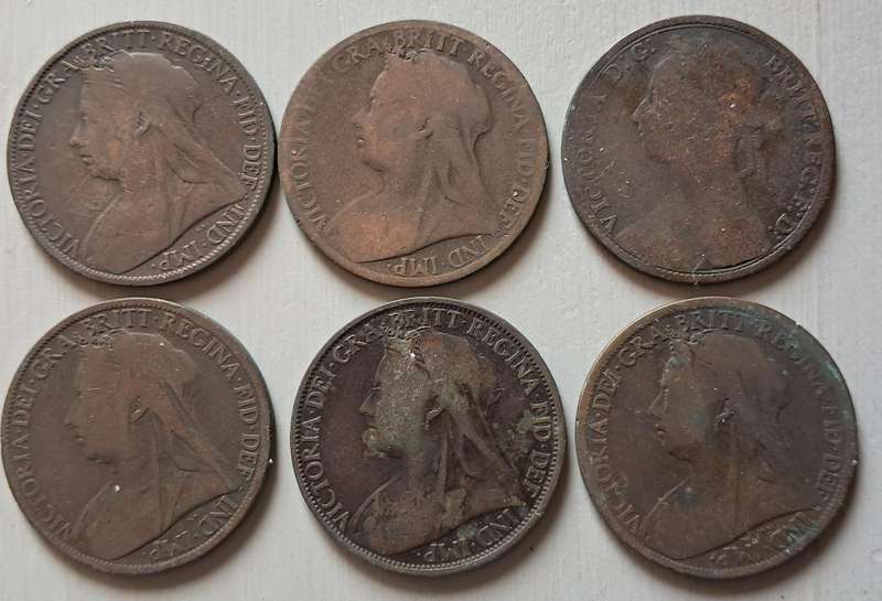 5 X GREAT BRITAIN ONE PENNY