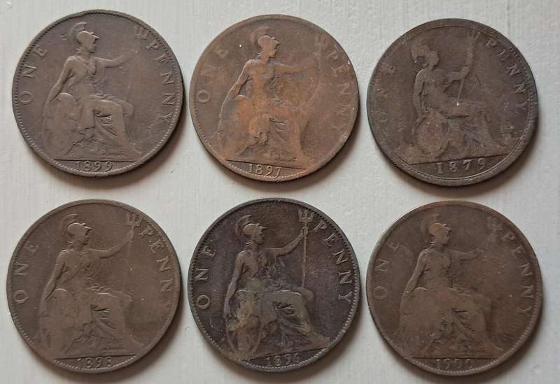 5 X GREAT BRITAIN ONE PENNY