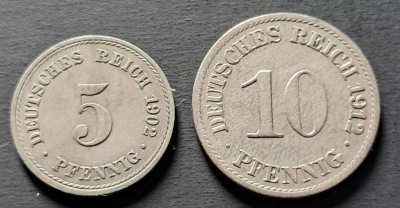 1902 & 1912 GERMANY 5 & 10 PFENNIG PAIR