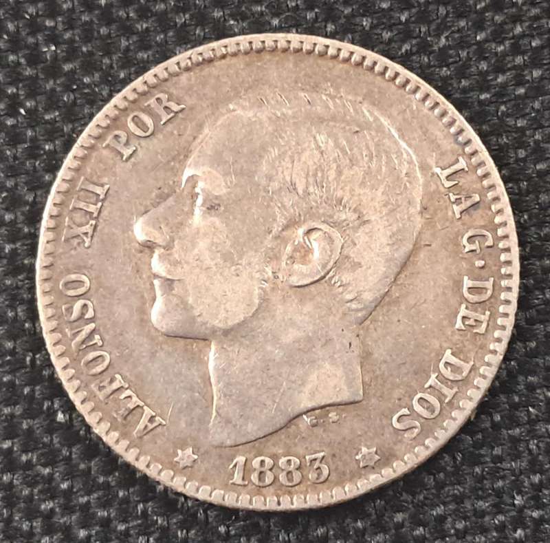 1883 SPAIN 1 : UNA : PESETA : SILVER