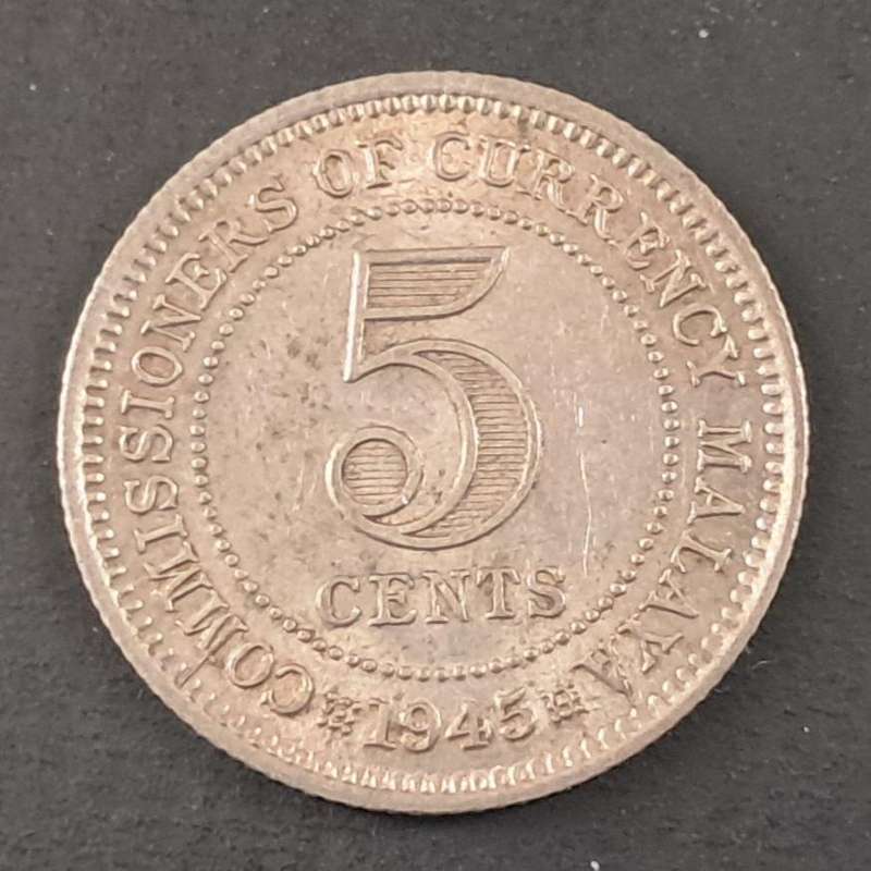 1945 MALAYA : 5 CENTS : SILVER : COMM. OF CURRENCY