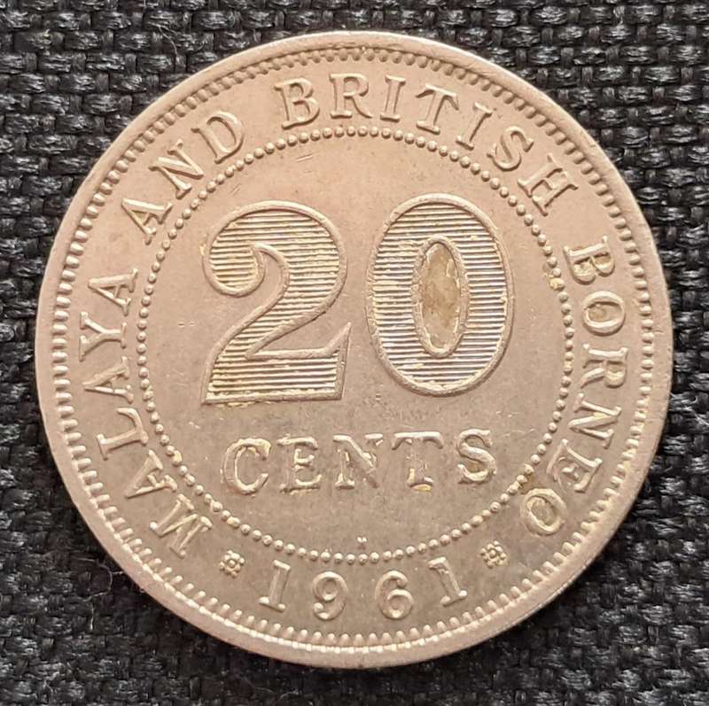 1961 MALAYA & BRITISH BORNEO 20 CENTS (H)