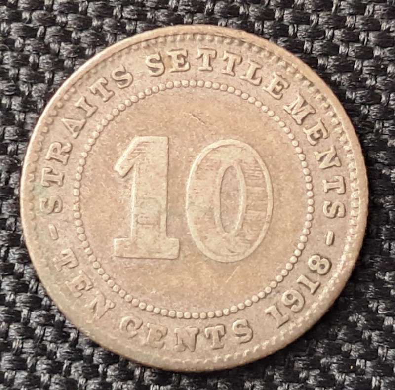 1918 STRAITS SETTLEMENT 10 CENTS