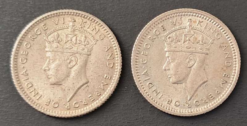 1945 MALAYA COMMISSIONERS OF CURRENCY 5 CENTS : BOTH MINT MARKS FOT THIS YEAR
