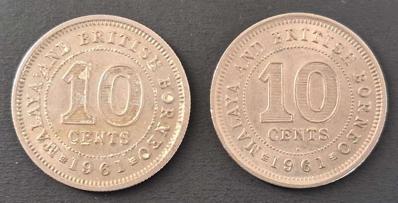 1961 MALAYA  & BRITISH BORNEO 10 CENTS PAIR : BOTH MINT MARKS