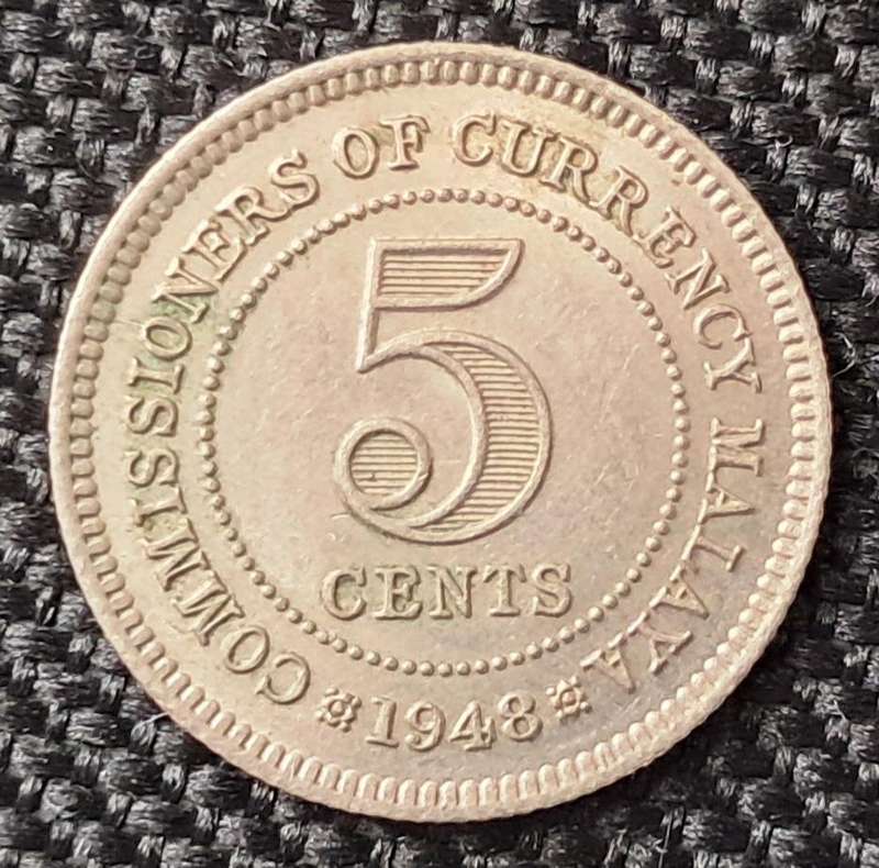 1948 MALAYA COMMISSIONERS OF CURRENCY 5 CENTS