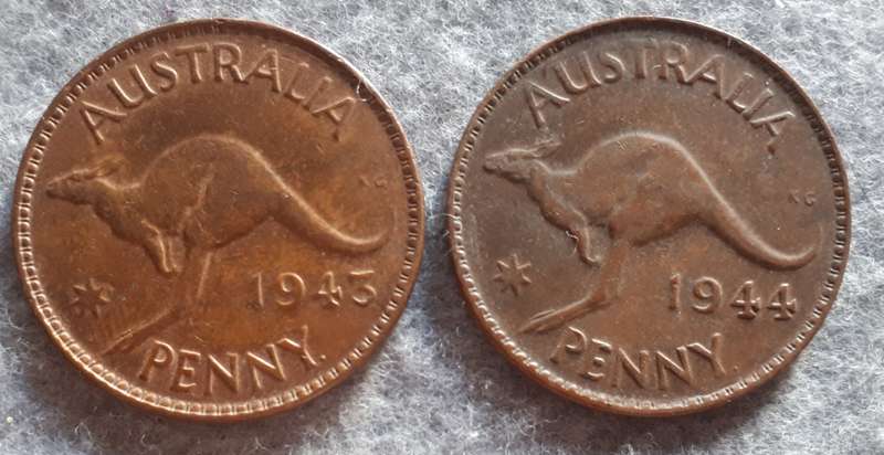 1943 & 44 AUSTRALIA ONE PENNY PAIR