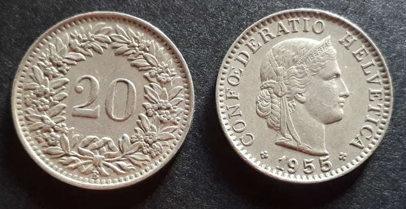 1943 & 55 SWITZERLAND 20 RAPPEN PAIR