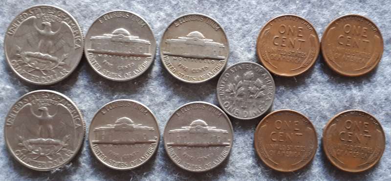 11 X US COMBO DIME , NICKELS & 1/4 $