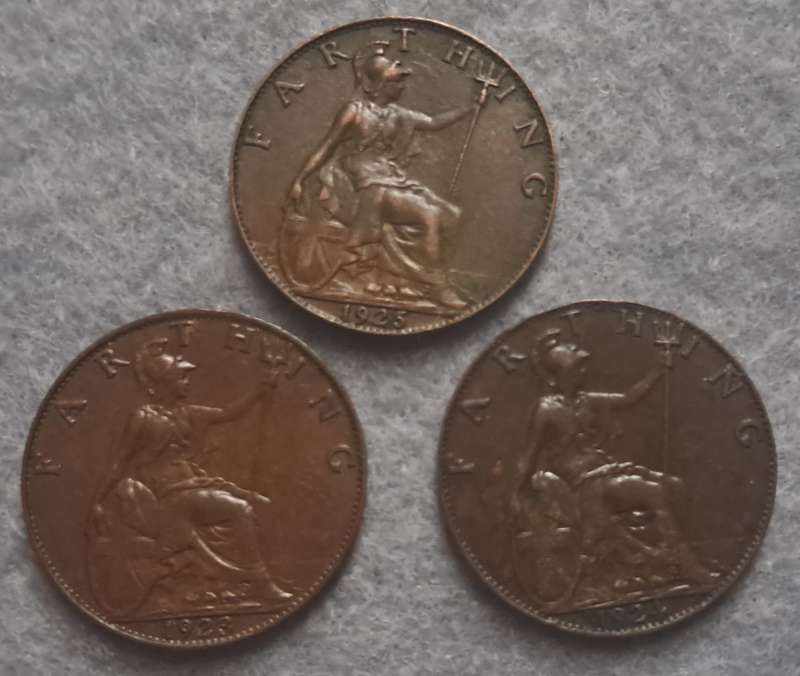 1923 - 1924 GREAT BRITAIN FARTHING TRIO