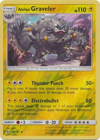 Pokemon Trading Card Game - Alolan Graveler - 41/145 - Uncommon Reverse Holo Sun & Moon: Guardians R