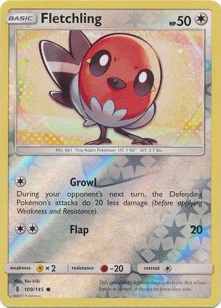 Pokemon Trading Card Game - Fletchling - 109/145 - Common Reverse Holo Sun & Moon: Guardians Rising