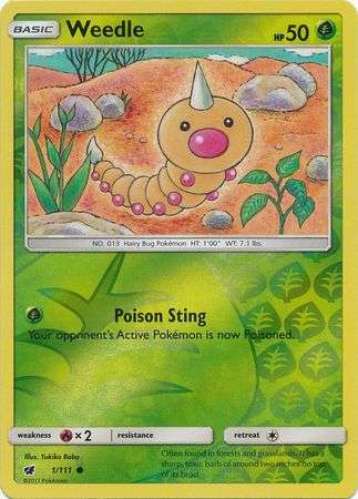 Pokemon Trading Card Game - Weedle - 1/111 - Common Reverse Holo Sun & Moon: Crimson Invasion