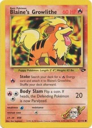 Pokemon Trading Card Game - Blaine's Growlithe - 62/132 - Common Unlimited Gym Challenge