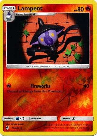 Pokemon Trading Card Game - Lampent - 29/236 - Uncommon Reverse Holo Sun & Moon: Unified Minds