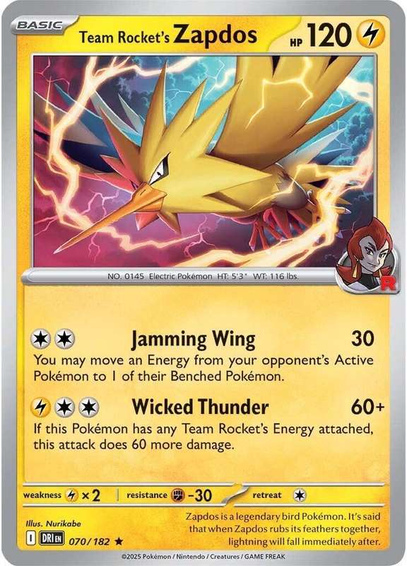 Pokemon Trading Card Game - Team Rocket's Zapdos #70 Pokemon Destined Rivals - Holo Rare