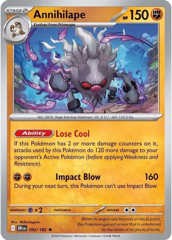 Pokemon Trading Card Game - Annihilape #92 Pokemon Destined Rivals - Holo Rare