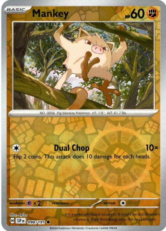 Pokemon Trading Card Game - Mankey [Reverse Holo] #98 Pokemon Surging Sparks