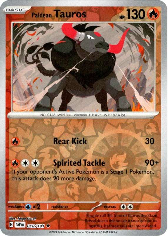 Pokemon Trading Card Game - Paldean Tauros [Reverse Holo] #18 Pokemon Surging Sparks