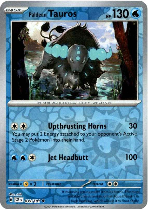Pokemon Trading Card Game - Paldean Tauros [Reverse Holo] #39 Pokemon Surging Sparks