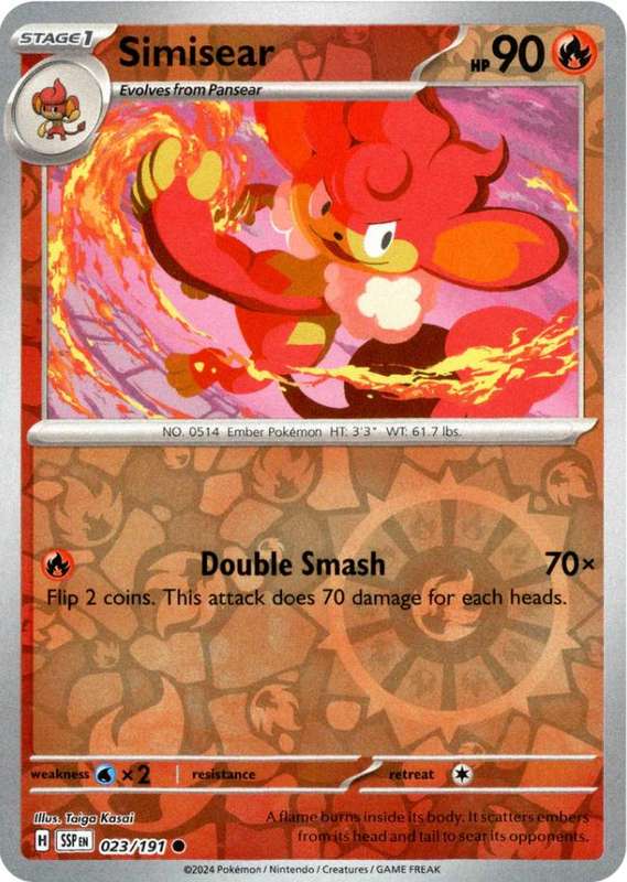 Pokemon Trading Card Game - Simisear [Reverse Holo] #23 Pokemon Surging Sparks