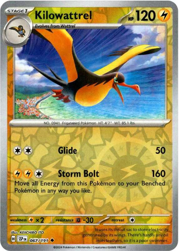 Pokemon Trading Card Game - Kilowattrel [Reverse Holo] #67 Pokemon Surging Sparks