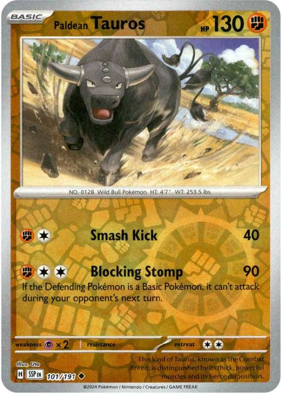 Pokemon Trading Card Game - Paldean Tauros [Reverse Holo] #101 Pokemon Surging Sparks