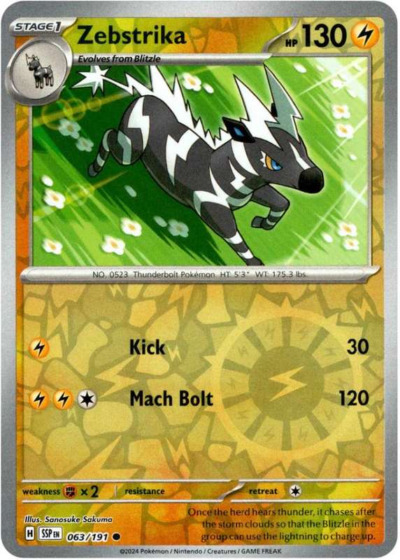 Pokemon Trading Card Game - Zebstrika [Reverse Holo] #63 Pokemon Surging Sparks