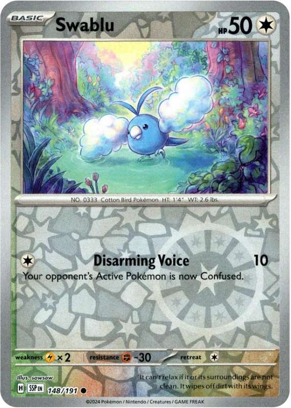 Pokemon Trading Card Game - Swablu [Reverse Holo] #148 Pokemon Surging Sparks
