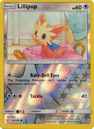 Pokemon Trading Card Game - Lillipup - 174/236 - Common Reverse Holo Sun & Moon: Cosmic Eclipse