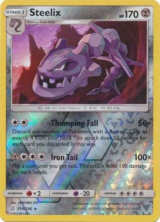 Pokemon Trading Card Game - Steelix - 139/236 - Holo Rare Reverse Holo Sun & Moon: Cosmic Eclipse