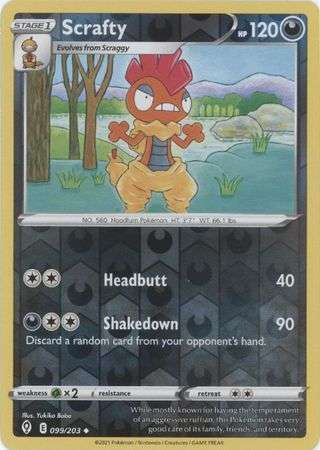 Pokemon Trading Card Game - Scrafty - 099/203 - Uncommon Reverse Holo Sword & Shield: Evolving Skies