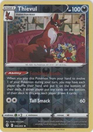 Pokemon Trading Card Game - Thievul - 105/203 - Rare Reverse Holo Sword & Shield: Evolving Skies