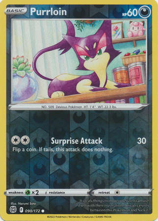 Pokemon Trading Card Game - Purrloin - 090/172 - Common Reverse Holo Sword & Shield: Brilliant Star