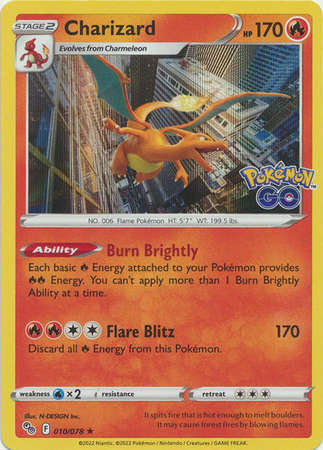 Pokemon Trading Card Game - Charizard - 010/078 - Holo Rare Pokemon Go
