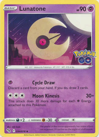 Pokemon Trading Card Game - Lunatone - 034/078 - Uncommon Pokemon Go