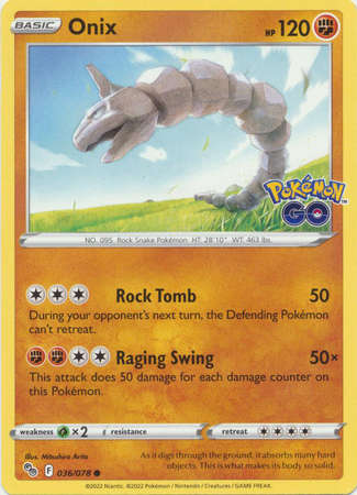 Pokemon Trading Card Game - Onix - 036/078 - Common Pokemon Go