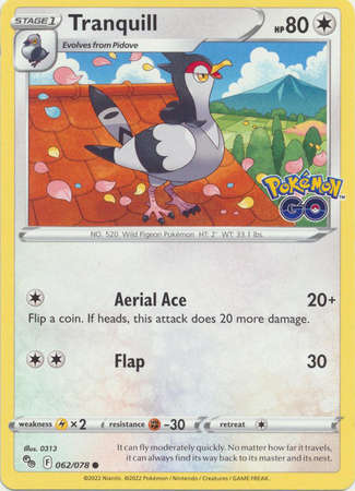Pokemon Trading Card Game - Tranquill - 062/078 - Common Pokemon Go