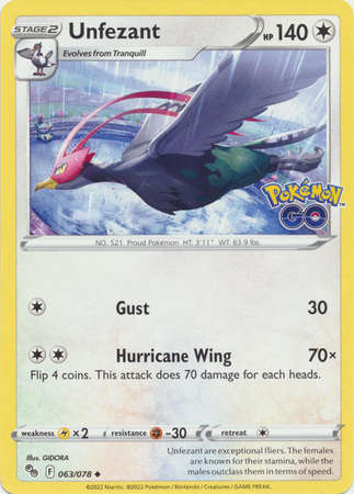 Pokemon Trading Card Game - Unfezant - 063/078 - Uncommon Pokemon Go