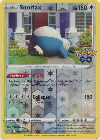 Pokemon Trading Card Game - Snorlax - 055/078 - Holo Rare Reverse Holo Pokemon Go