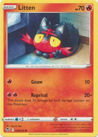 Pokemon Trading Card Game - Litten - 030/195 - Common Sword & Shield: Silver Tempest